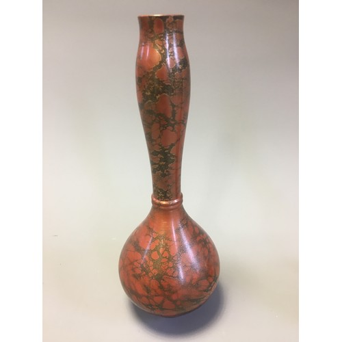 102 - Japanese Pair of Murashido Red and Gold Patina Taisho Period 20th Century Bronze Vases.H 22cm