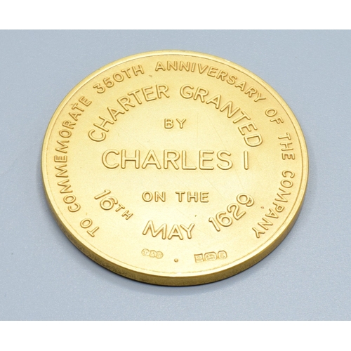120 - Silver gilt commemorative medallion, cased, inscribed “To commemorate 350th Anniversary of the Chart... 