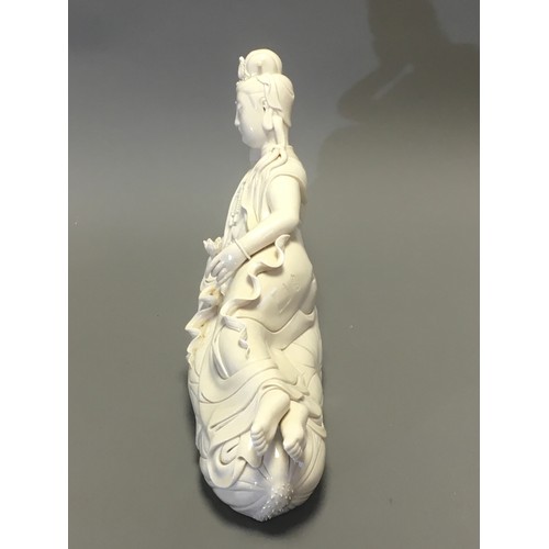 81 - Chinese -Very Fine Large Dehua Porcelain Figure of a Recumbant Sleeping Guanyin artist Marks to the ... 