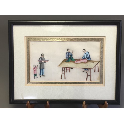 116 - 19th Century Chinese Pith Painting on Rice Paper Depicting Silk Garment Makers.H 17cm  x W 29cm Imag... 