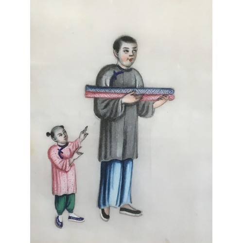 116 - 19th Century Chinese Pith Painting on Rice Paper Depicting Silk Garment Makers.H 17cm  x W 29cm Imag... 