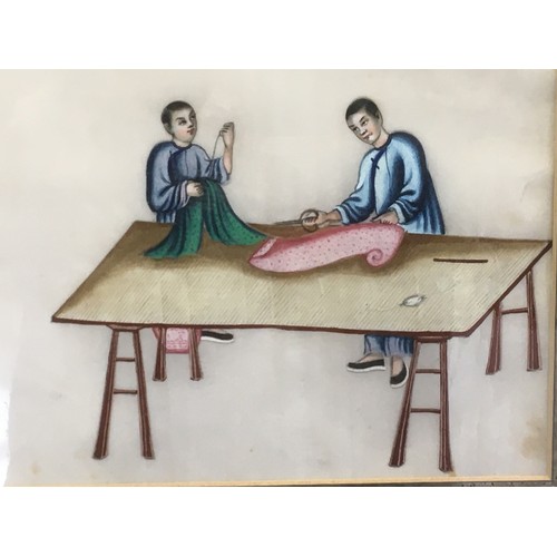 116 - 19th Century Chinese Pith Painting on Rice Paper Depicting Silk Garment Makers.H 17cm  x W 29cm Imag... 