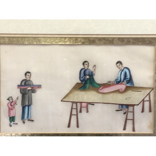 116 - 19th Century Chinese Pith Painting on Rice Paper Depicting Silk Garment Makers.H 17cm  x W 29cm Imag... 
