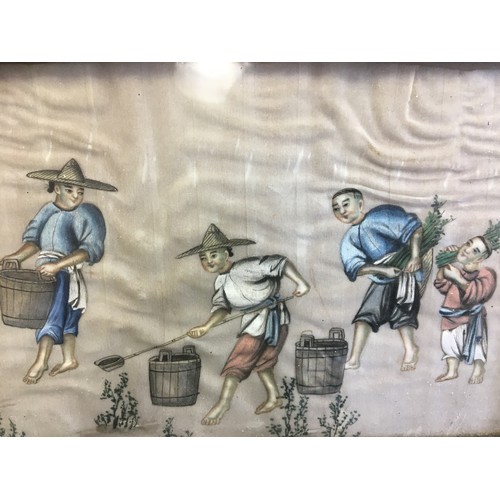 117 - Early 19th Century Chinese Paintings on Silk x 3 - Depicting Tea Making and Opium Smoking.H 22cm x W... 