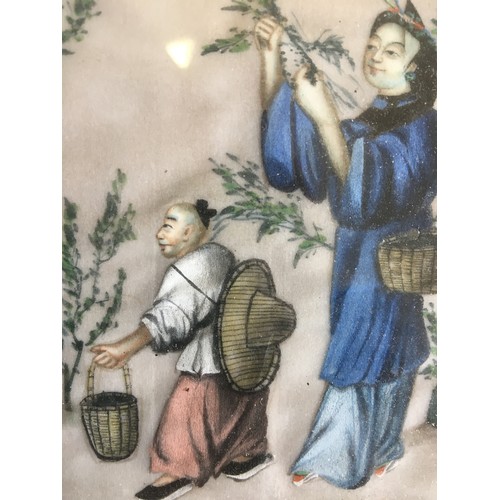 117 - Early 19th Century Chinese Paintings on Silk x 3 - Depicting Tea Making and Opium Smoking.H 22cm x W... 