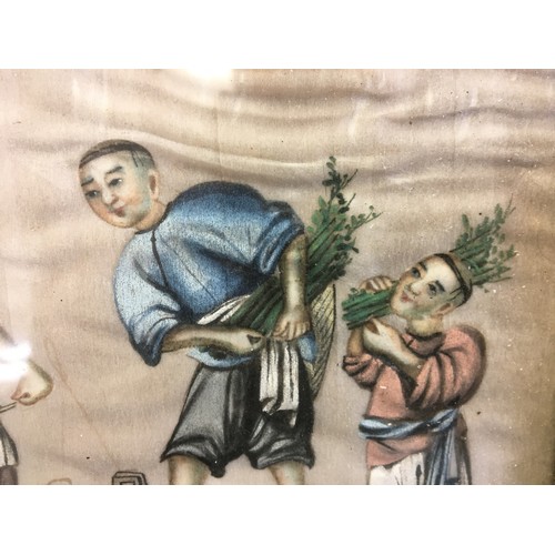 117 - Early 19th Century Chinese Paintings on Silk x 3 - Depicting Tea Making and Opium Smoking.H 22cm x W... 