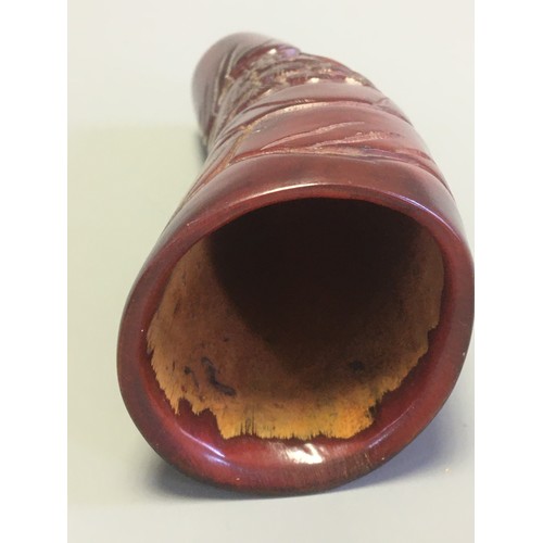 111 - Chinese Carved and Polished Horn Libation Cup. Early 20th Century. Having Carved Figural and Tree De... 