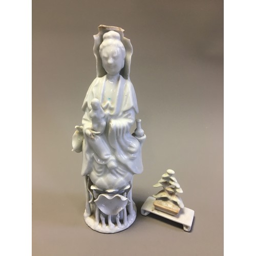88 - Early 20th Century Chinese Guangxu Porcelain Figure Blanc De Chine Dehua Celadon Guanyin together wi... 