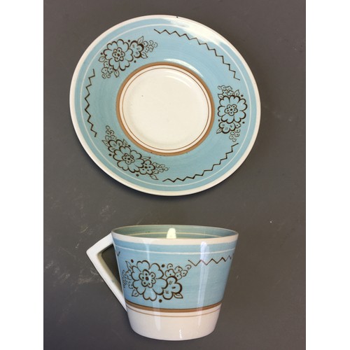 65 - Art Deco - Clarice Cliff for Wilkinson Blue and Floral Decorated Cup and Saucer.
