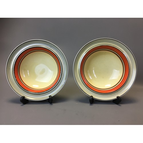 67 - Art Deco - Pair of Clarice Cliff Bizarre Range Banded Bowls.Dia 16cm