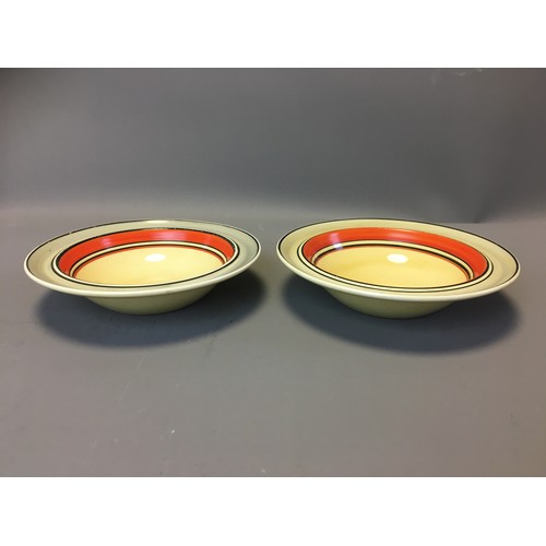 67 - Art Deco - Pair of Clarice Cliff Bizarre Range Banded Bowls.Dia 16cm