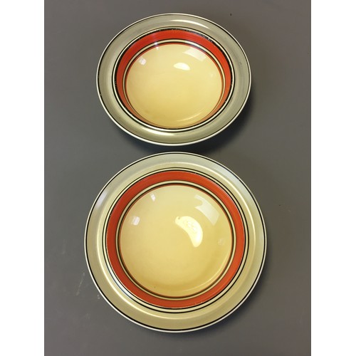 67 - Art Deco - Pair of Clarice Cliff Bizarre Range Banded Bowls.Dia 16cm
