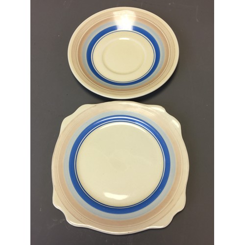 69 - Art Deco Clarice Cliff Bizarre Range Blue Banded Trio - Cup, Saucer and Plate.
