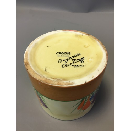 70 - Art Deco Clarice Cliff 3 x Pots (No Lids) 2 x Crocus Pattern on with the Bruce Roger Cottage Pottery... 