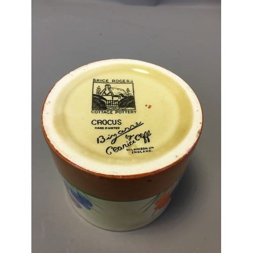 70 - Art Deco Clarice Cliff 3 x Pots (No Lids) 2 x Crocus Pattern on with the Bruce Roger Cottage Pottery... 