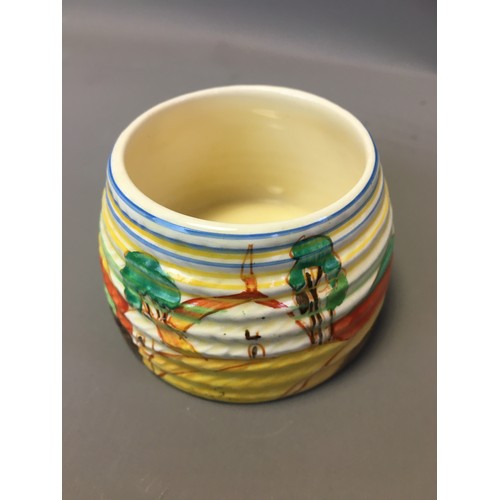 70 - Art Deco Clarice Cliff 3 x Pots (No Lids) 2 x Crocus Pattern on with the Bruce Roger Cottage Pottery... 