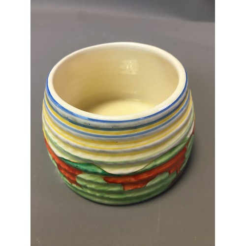 70 - Art Deco Clarice Cliff 3 x Pots (No Lids) 2 x Crocus Pattern on with the Bruce Roger Cottage Pottery... 