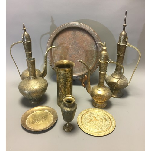 61 - Good Selection of Middle Eastern Islamic Brass and copper Wares Early 20th Century and Later to incl... 