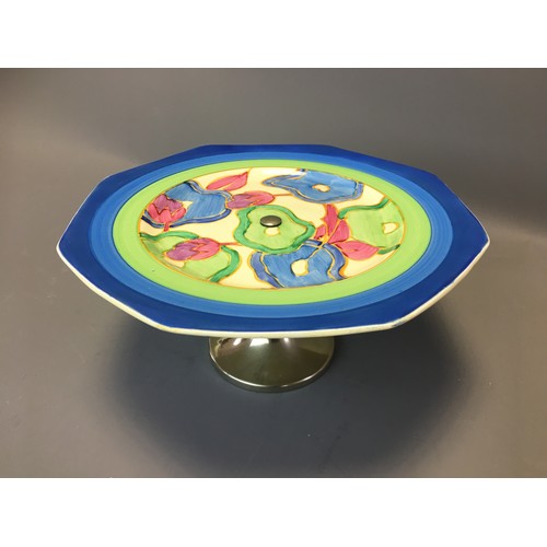 63 - Art Deco - Clarice Cliff Blue Chintz Cake Stand.H 10.5cm x Dia 22cm