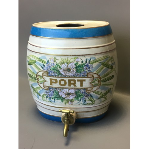 78 - Large Ceramic Port Barrel with the Brass Tap.H 34cm x W 29cm