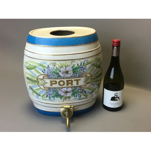 78 - Large Ceramic Port Barrel with the Brass Tap.H 34cm x W 29cm