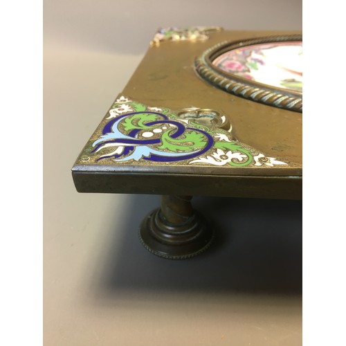 118 - 19th Century Ecclesiastical Champleve Enameled Large Alms Dish. Brass Construction with Pink, Blues ... 