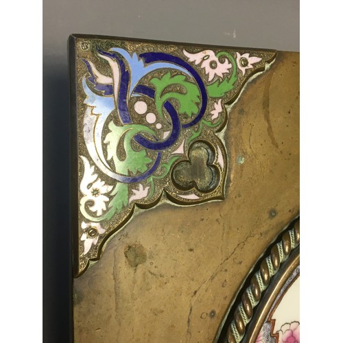 118 - 19th Century Ecclesiastical Champleve Enameled Large Alms Dish. Brass Construction with Pink, Blues ... 