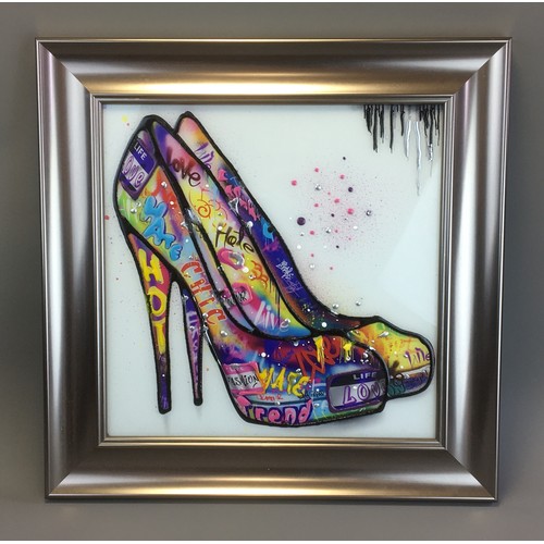 Contemporary Art Piece on Glass - Street Graffiti High Heels.