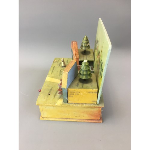 52 - Early 20th Century Hand Crafted Train and Figural Moving Diorama. Mill wheel Turns as does the Lady.