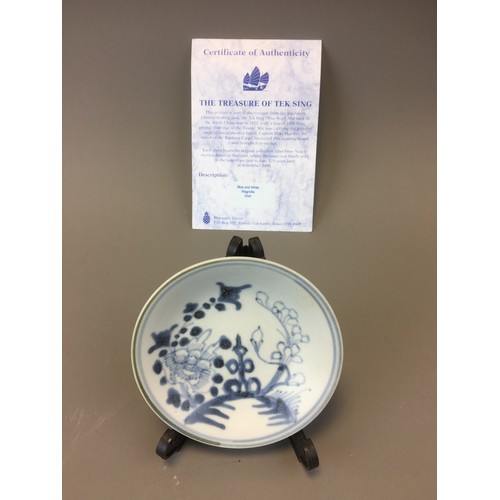 15 - Tek Sing Blue and White Magnolia Decorated Dish with Certificate of Authenticity. Nagel auction Labe... 