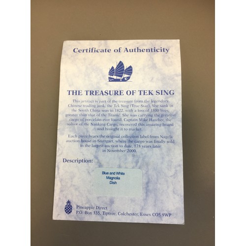 15 - Tek Sing Blue and White Magnolia Decorated Dish with Certificate of Authenticity. Nagel auction Labe... 