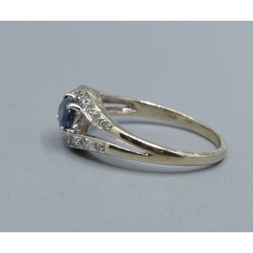 2501 - 9ct gold ladies Sapphire and Diamond split halo design ring hallmarked as Diamond to the ring size M
