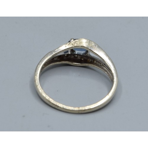 2501 - 9ct gold ladies Sapphire and Diamond split halo design ring hallmarked as Diamond to the ring size M