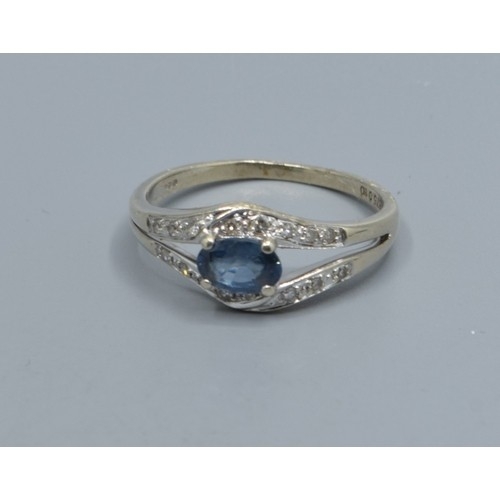 2501 - 9ct gold ladies Sapphire and Diamond split halo design ring hallmarked as Diamond to the ring size M