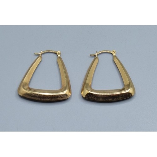 2504 - 9ct gold Triangular shape hoop earrings 2.5cm drop, 2.2cm widest , 0.4cm thickest