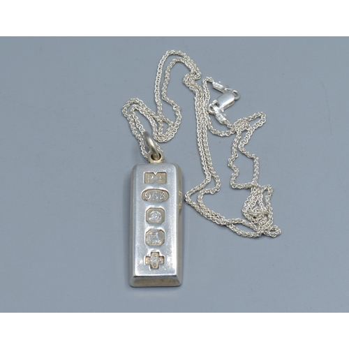 2509 - 925 silver fully hall marked Millennium Ingot held on a new without tag 925 silver neck chain 44cm l... 