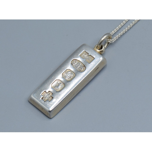 2509 - 925 silver fully hall marked Millennium Ingot held on a new without tag 925 silver neck chain 44cm l... 