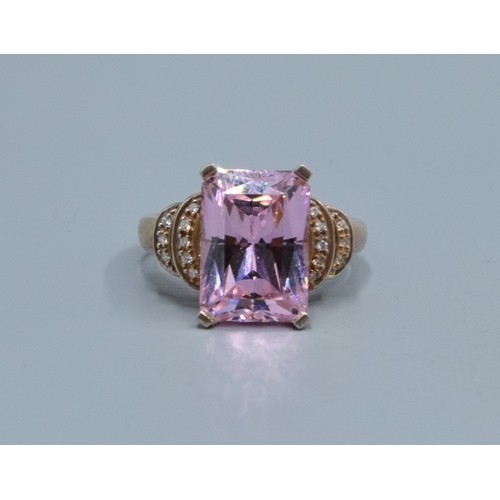 2510 - 925 silver ladies Ametrine Quarts emerald cut rectangular clear stone decorated dress ring held in a... 