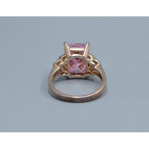 2510 - 925 silver ladies Ametrine Quarts emerald cut rectangular clear stone decorated dress ring held in a... 