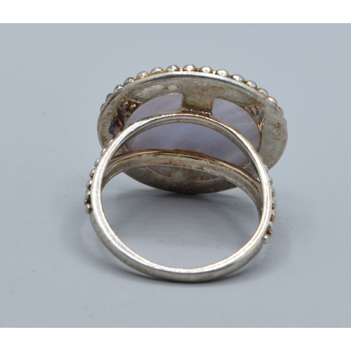 2518 - 925 silver ladies Blue Lace Agate round cabochon facetted statement ring the head being 2.1cm diamet... 