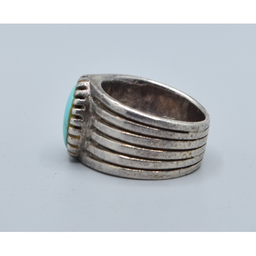 2536 - 925 silver ladies oval Turquoise single stone ring held in a 6  band design size M