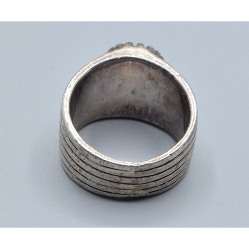 2536 - 925 silver ladies oval Turquoise single stone ring held in a 6  band design size M