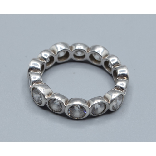 2538 - 925 silver ladies full eternity ring set with clear stones, 5mm wide, 4mm deep size Q