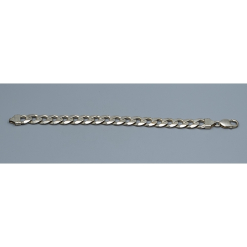 2549 - 925 silver heavy flat link bracelet with lobster claw catch 20cm long. links 1.0cm wide ,34grams