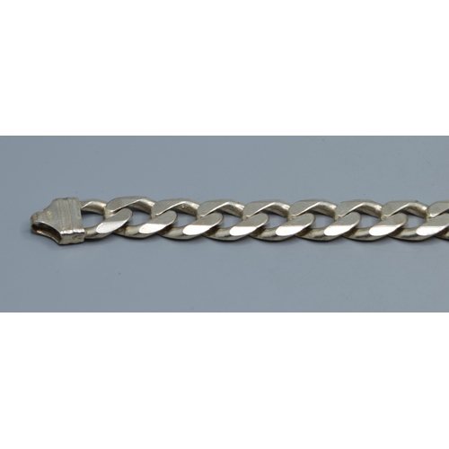 2549 - 925 silver heavy flat link bracelet with lobster claw catch 20cm long. links 1.0cm wide ,34grams