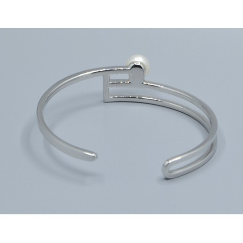 2559 - 925 silver Pearl solid bangle with a triple bar aspect 6cm internal diameter