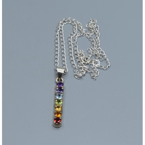 2587 - 925 silver drop pendant necklace inset with 7 precious stones Garnet, Citrine, peridot and Amethyst ... 