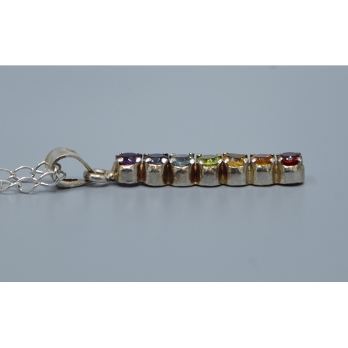 2587 - 925 silver drop pendant necklace inset with 7 precious stones Garnet, Citrine, peridot and Amethyst ... 