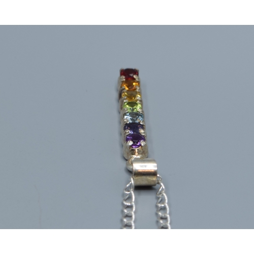 2587 - 925 silver drop pendant necklace inset with 7 precious stones Garnet, Citrine, peridot and Amethyst ... 