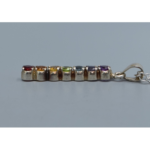 2587 - 925 silver drop pendant necklace inset with 7 precious stones Garnet, Citrine, peridot and Amethyst ... 